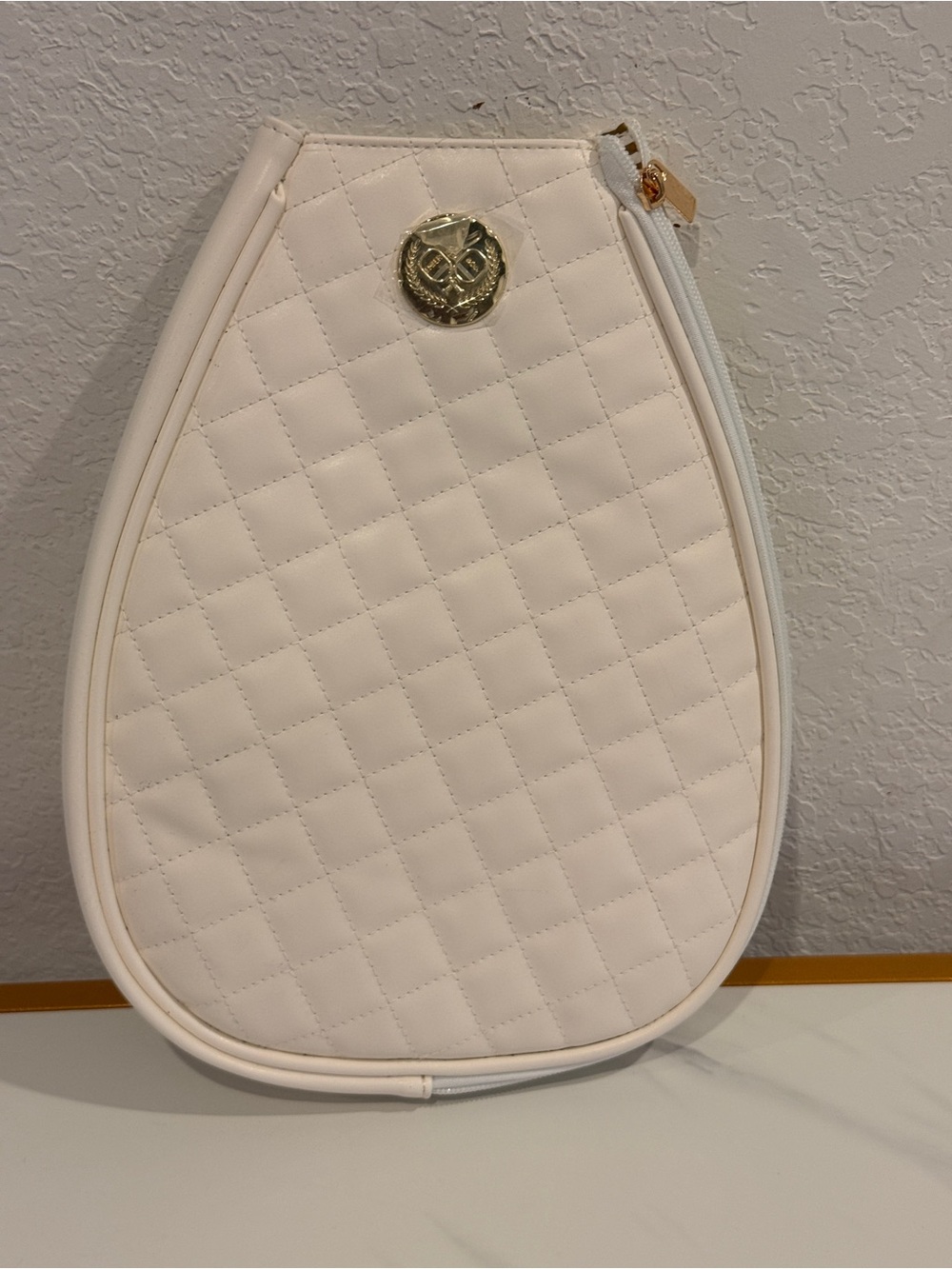 Quilted Cream Women's Racquet Bag - Gold Emblem